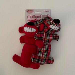 NEW Dog Toys Multipet Minipets 2 Christmas Theme Dogs for Small Pets Red Green
